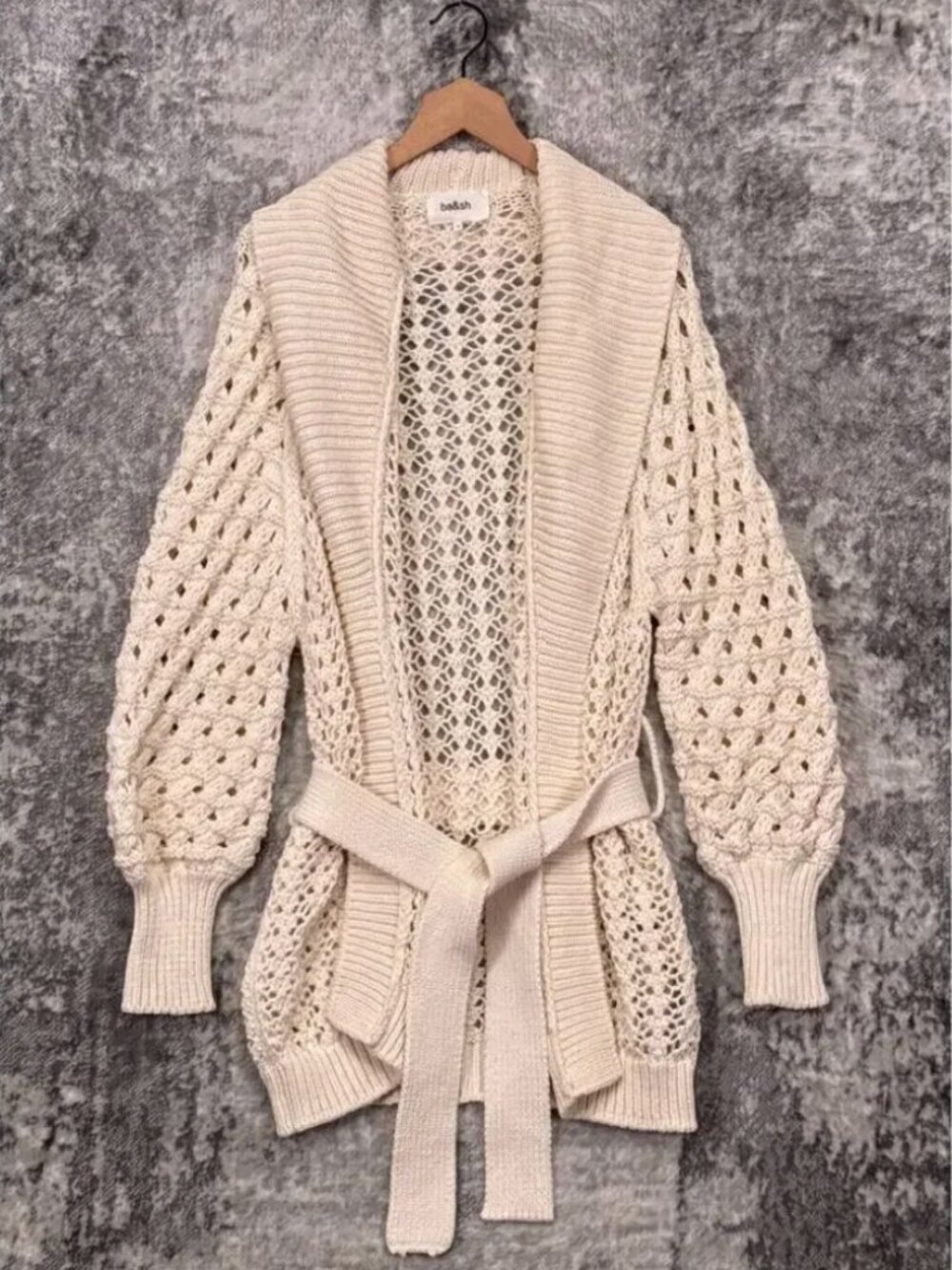Ba&sh Sweater Medium Womens Kyr Off White Open Knit Long Sleeve Belted Cardigan